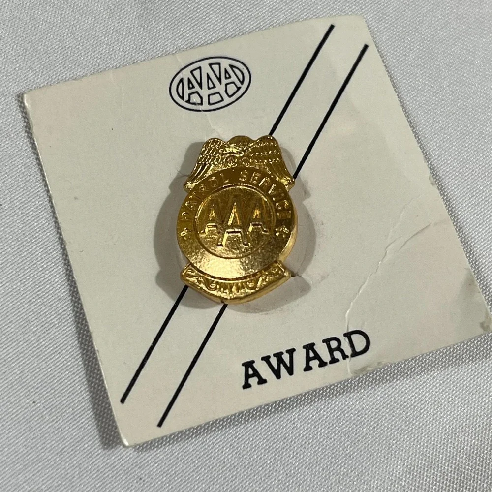 Vintage AAA School Safety Patrol Service Pin Gold Tone Award Badge Lapel Tiny